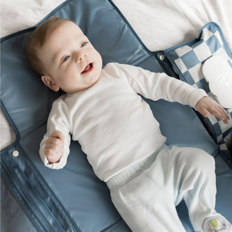 Tiny Twinkle Portable Diaper Changing Pad | Waterproof, Wipeable & Compact Baby Changing Pad for Travel | Smart Wipes Pocket & Organized Storage| Newborn Shower Gift (Blue Checkers) - Image 3